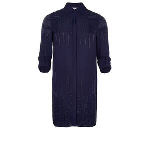 Diane Von Furstenberg Navy Silk Sequin Shirt Dress Size 8